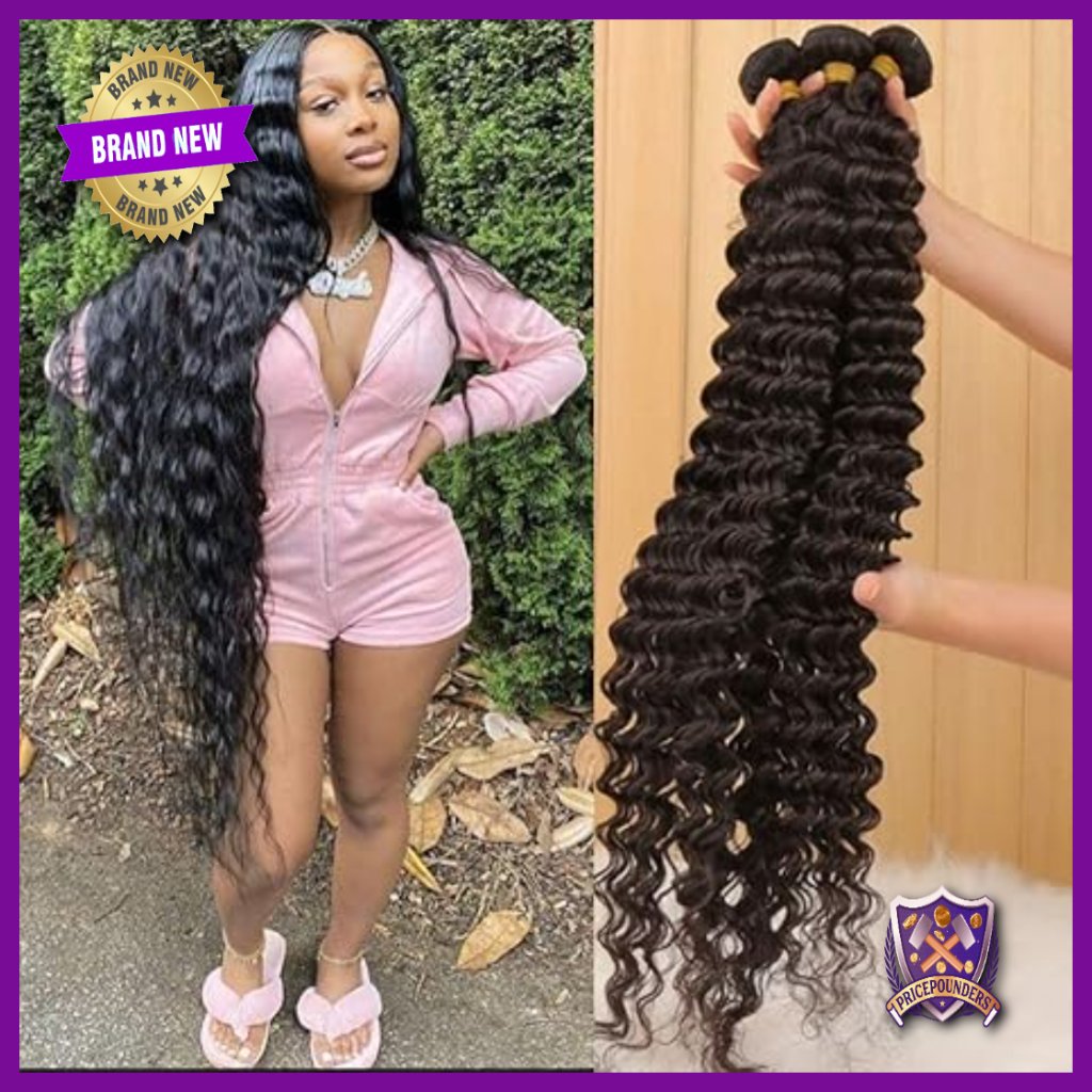 Virgin Brazilian Deep Wave Human Hair Bundles 22 24 26